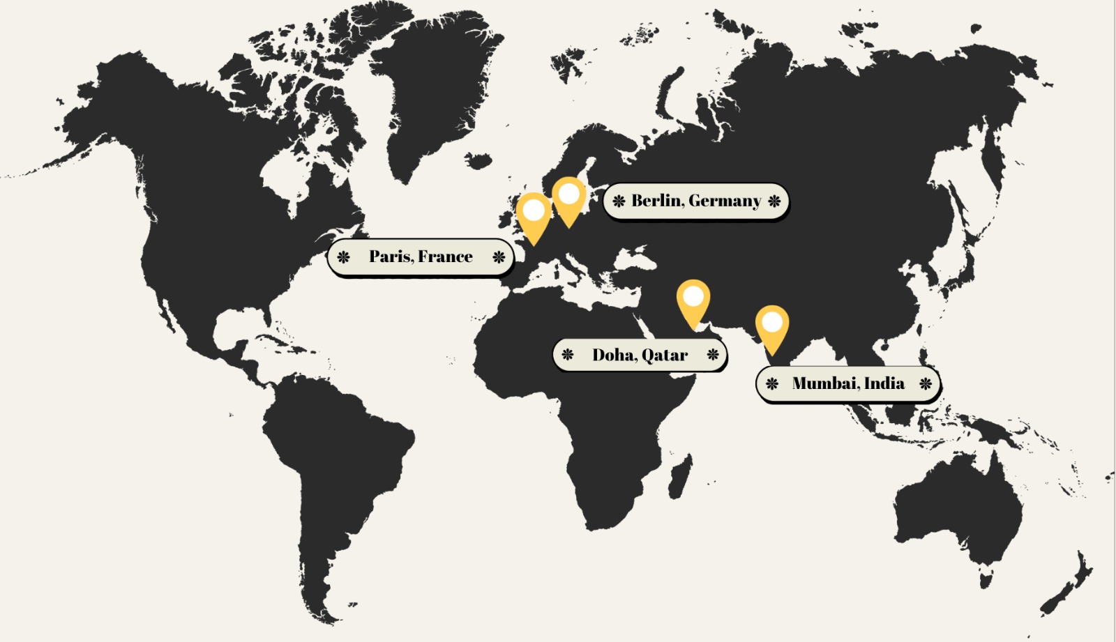 World map showing international locations